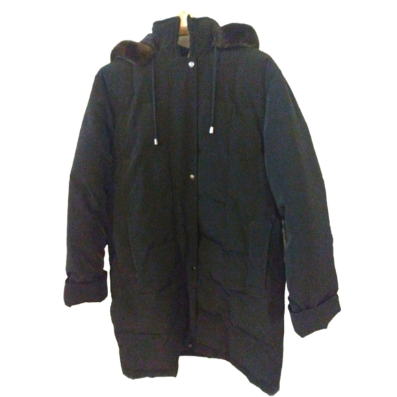 Down Feather Coat Centigrade Outwear Black Puffer Style Detach Hood Zip & Snap M - Picture 1 of 14